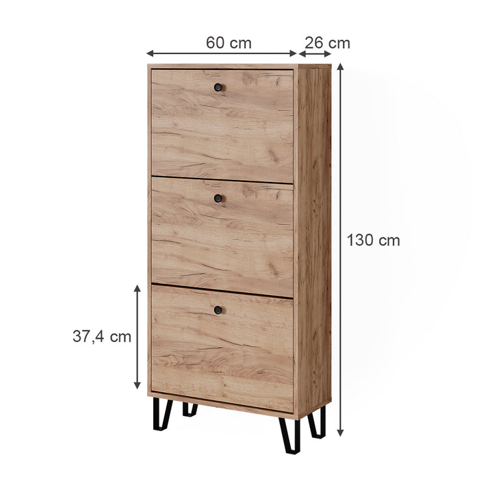 Vicco Scarpiera Quercia dorata 60 x 130 cm con 3 cassetti incernierati