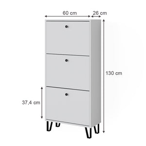 Vicco Scarpiera Bianco 36 x 135 cm con 3 cassetti incernierati