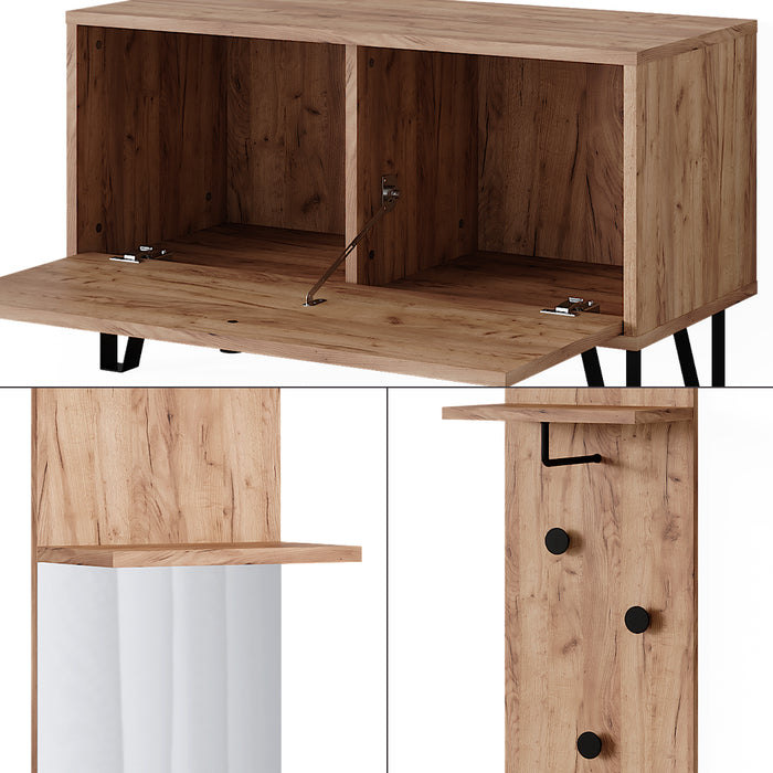 Vicco Set di armadi Quercia dorata Set con appendiabiti a parete e panca per scarpe