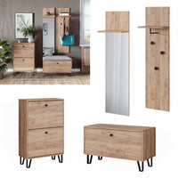 Vicco Set guardaroba  Quercia dorata Set con appendiabiti a parete, panca e scarpiera