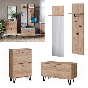 Vicco Set guardaroba  Quercia dorata Set con appendiabiti a parete, panca e scarpiera