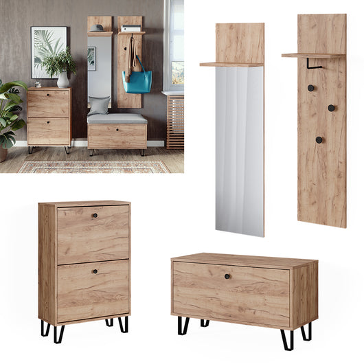 Vicco Set guardaroba  Quercia dorata Set con appendiabiti a parete, panca e scarpiera