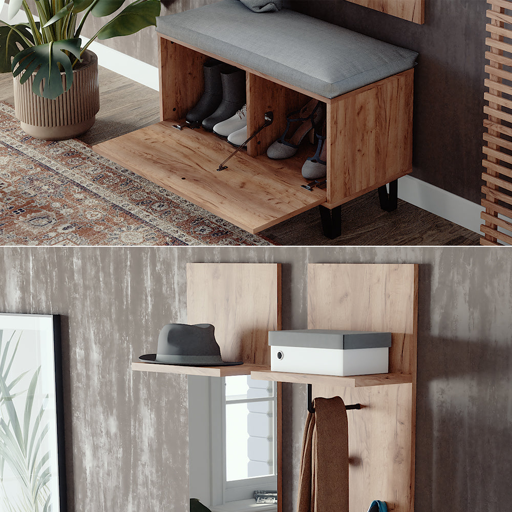 Vicco Set di armadi Quercia dorata Set con appendiabiti a parete e panca per scarpe