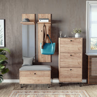 Vicco Set guardaroba  Quercia dorata Set con appendiabiti a parete, panca e scarpiera