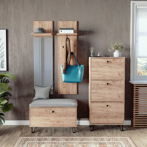 Vicco Set guardaroba  Quercia dorata Set con appendiabiti a parete, panca e scarpiera