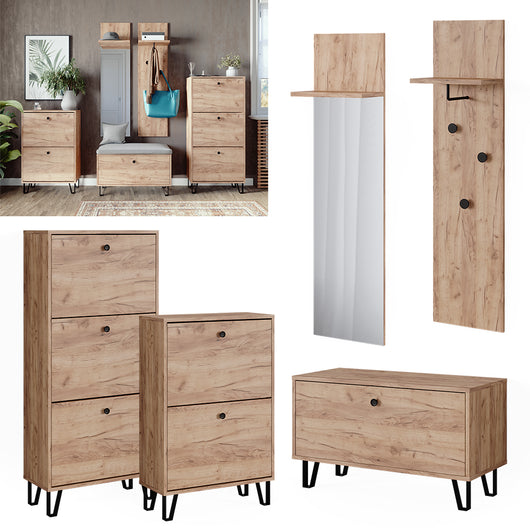 Vicco Set guardaroba  Quercia dorata Set con armadi, panca e scarpiere