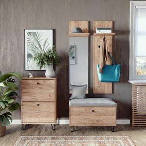 Vicco Set guardaroba  Quercia dorata Set con appendiabiti a parete, panca e scarpiera