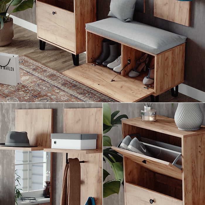 Vicco Set guardaroba  Quercia dorata Set con appendiabiti a parete, panca e scarpiera