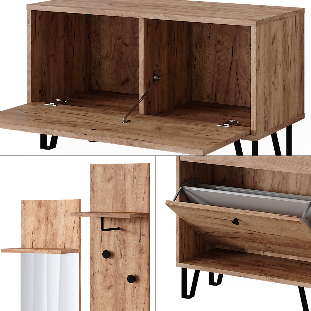 Vicco Set guardaroba  Quercia dorata Set con appendiabiti a parete, panca e scarpiera