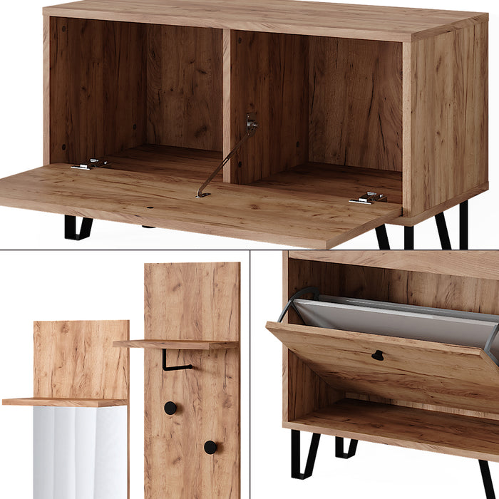 Vicco Set guardaroba  Quercia dorata Set con appendiabiti a parete, panca e scarpiera