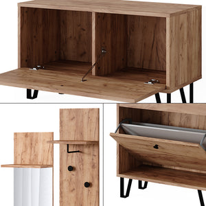 Vicco Set guardaroba  Quercia dorata Set con appendiabiti a parete, panca e scarpiera