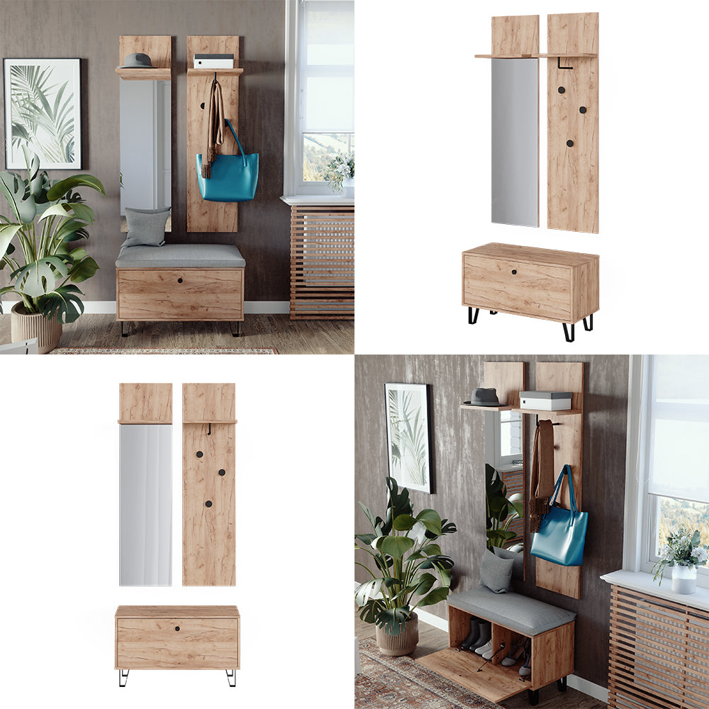 Vicco Set di armadi Quercia dorata Set con appendiabiti a parete e panca per scarpe