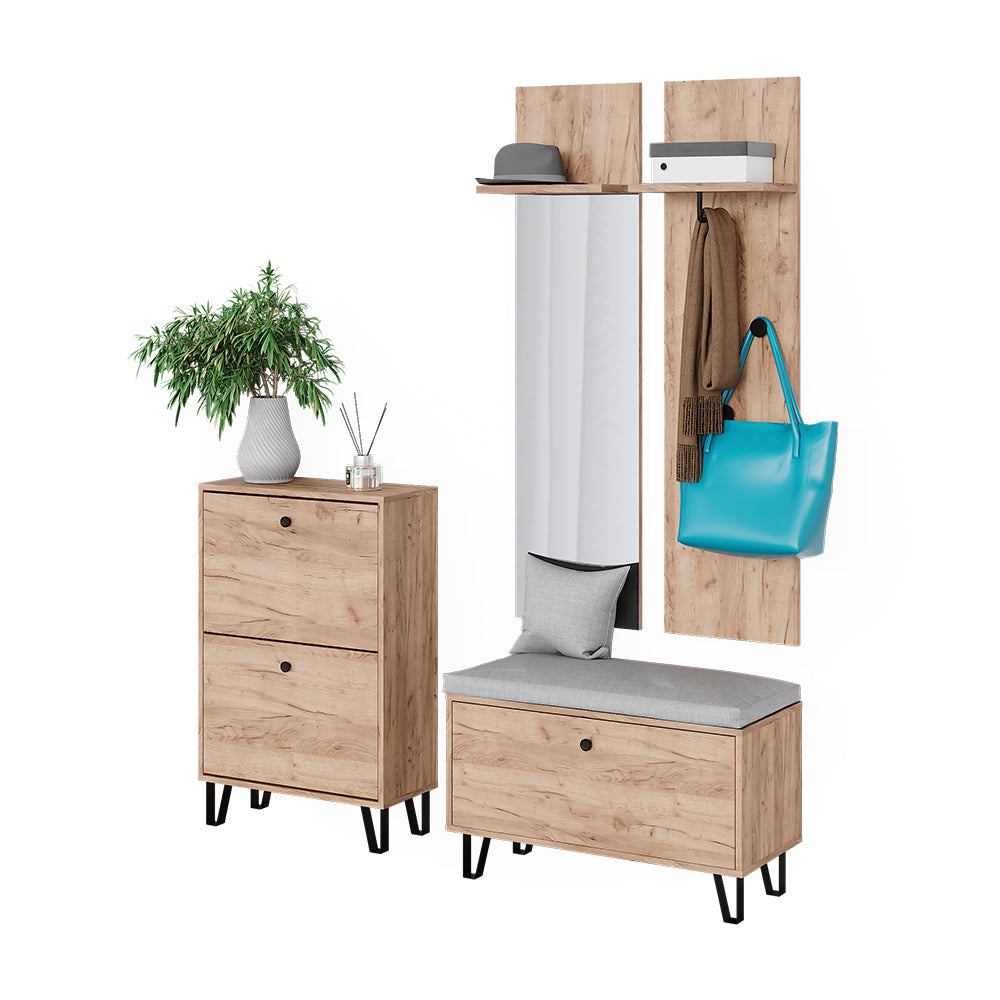 Vicco Set guardaroba  Quercia dorata Set con appendiabiti a parete, panca e scarpiera