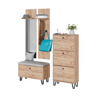 Vicco Set guardaroba  Quercia dorata Set con appendiabiti a parete, panca e scarpiera