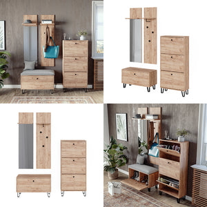 Vicco Set guardaroba  Quercia dorata Set con appendiabiti a parete, panca e scarpiera