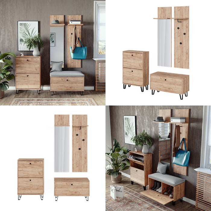 Vicco Set guardaroba  Quercia dorata Set con appendiabiti a parete, panca e scarpiera