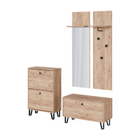 Vicco Set guardaroba  Quercia dorata Set con appendiabiti a parete, panca e scarpiera