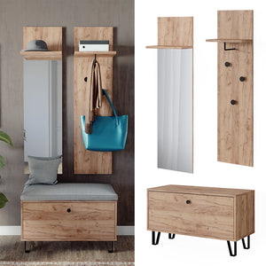 Vicco Set di armadi Quercia dorata Set con appendiabiti a parete e panca per scarpe