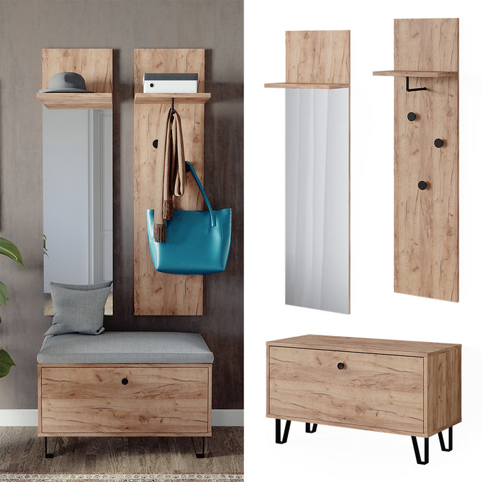 Vicco Set di armadi Quercia dorata Set con appendiabiti a parete e panca per scarpe