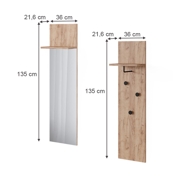 Vicco Armadio a muro  Quercia dorata Set di 3 appendiabiti da parete