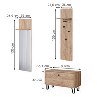 Vicco Set di armadi Quercia dorata Set con appendiabiti a parete e panca per scarpe