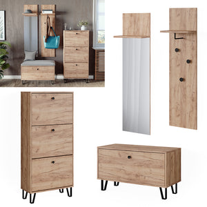 Vicco Set guardaroba  Quercia dorata Set con appendiabiti a parete, panca e scarpiera