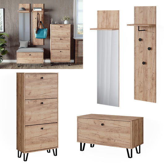 Vicco Set guardaroba  Quercia dorata Set con appendiabiti a parete, panca e scarpiera
