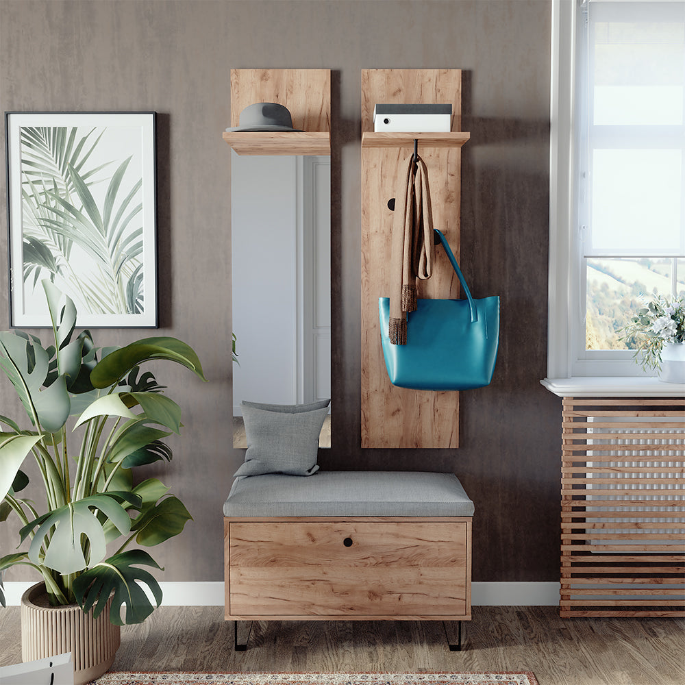 Vicco Set di armadi Quercia dorata Set con appendiabiti a parete e panca per scarpe