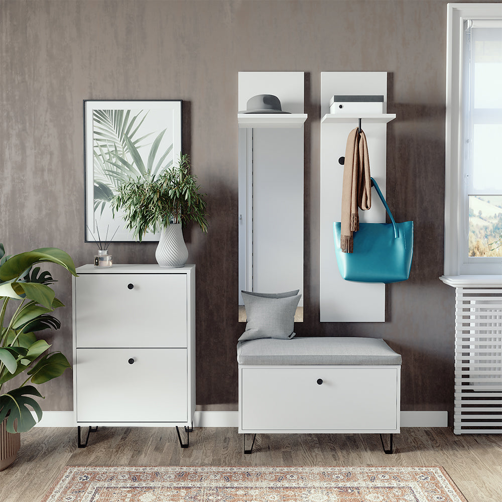 Vicco Set guardaroba  Bianco Set con appendiabiti a parete, panca e scarpiera