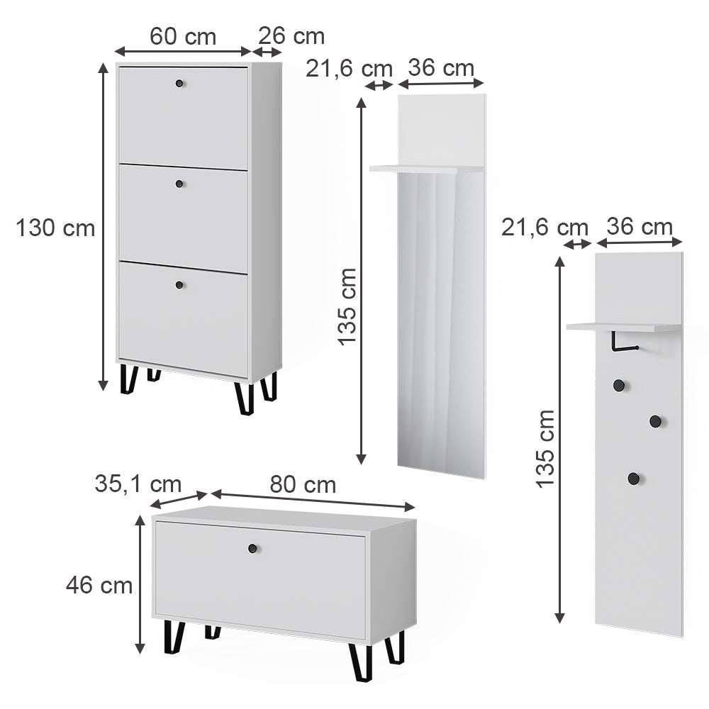 Vicco Set guardaroba  Bianco Set con appendiabiti a parete, panca e scarpiera