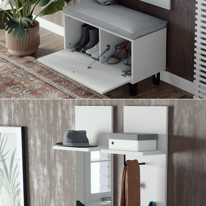 Vicco Set di armadi Bianco Set con appendiabiti a parete e panca per scarpe