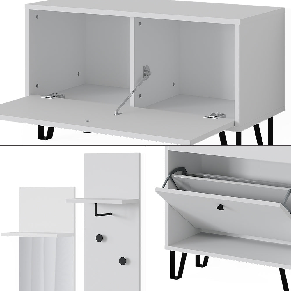 Vicco Set guardaroba  Bianco Set con appendiabiti a parete, panca e scarpiera