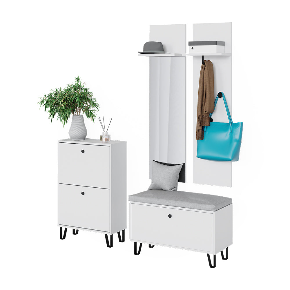 Vicco Set guardaroba  Bianco Set con appendiabiti a parete, panca e scarpiera