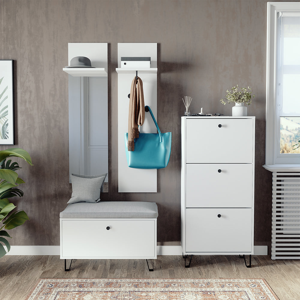 Vicco Set guardaroba  Bianco Set con appendiabiti a parete, panca e scarpiera