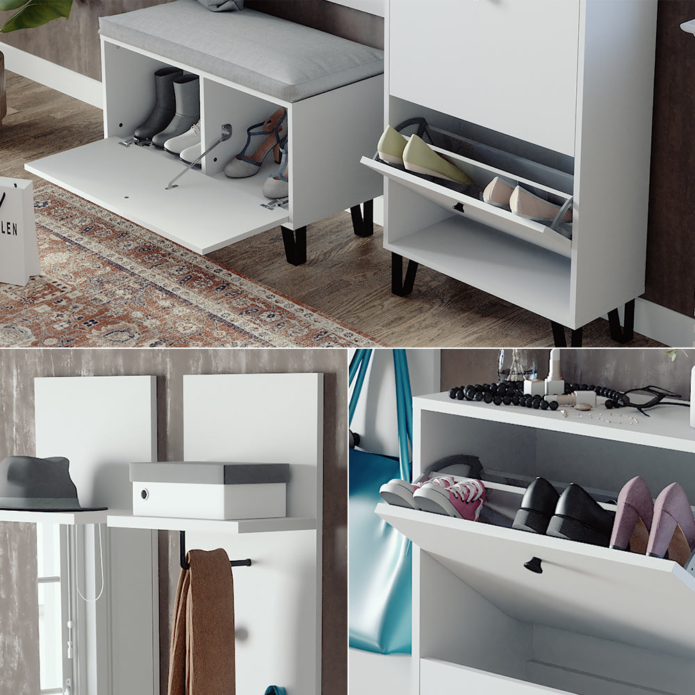 Vicco Set guardaroba  Bianco Set con appendiabiti a parete, panca e scarpiera