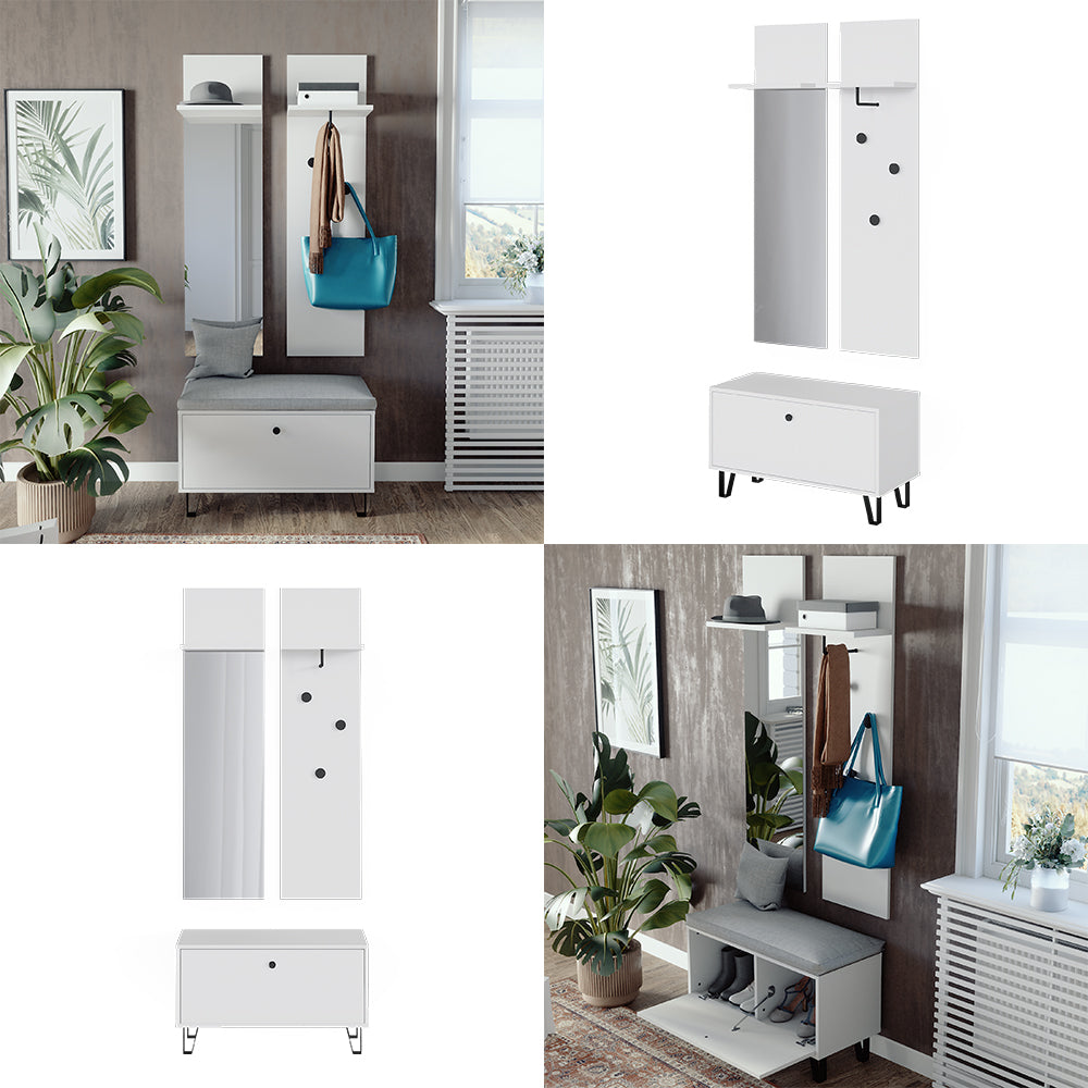 Vicco Set di armadi Bianco Set con appendiabiti a parete e panca per scarpe