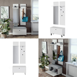 Vicco Set di armadi Bianco Set con appendiabiti a parete e panca per scarpe