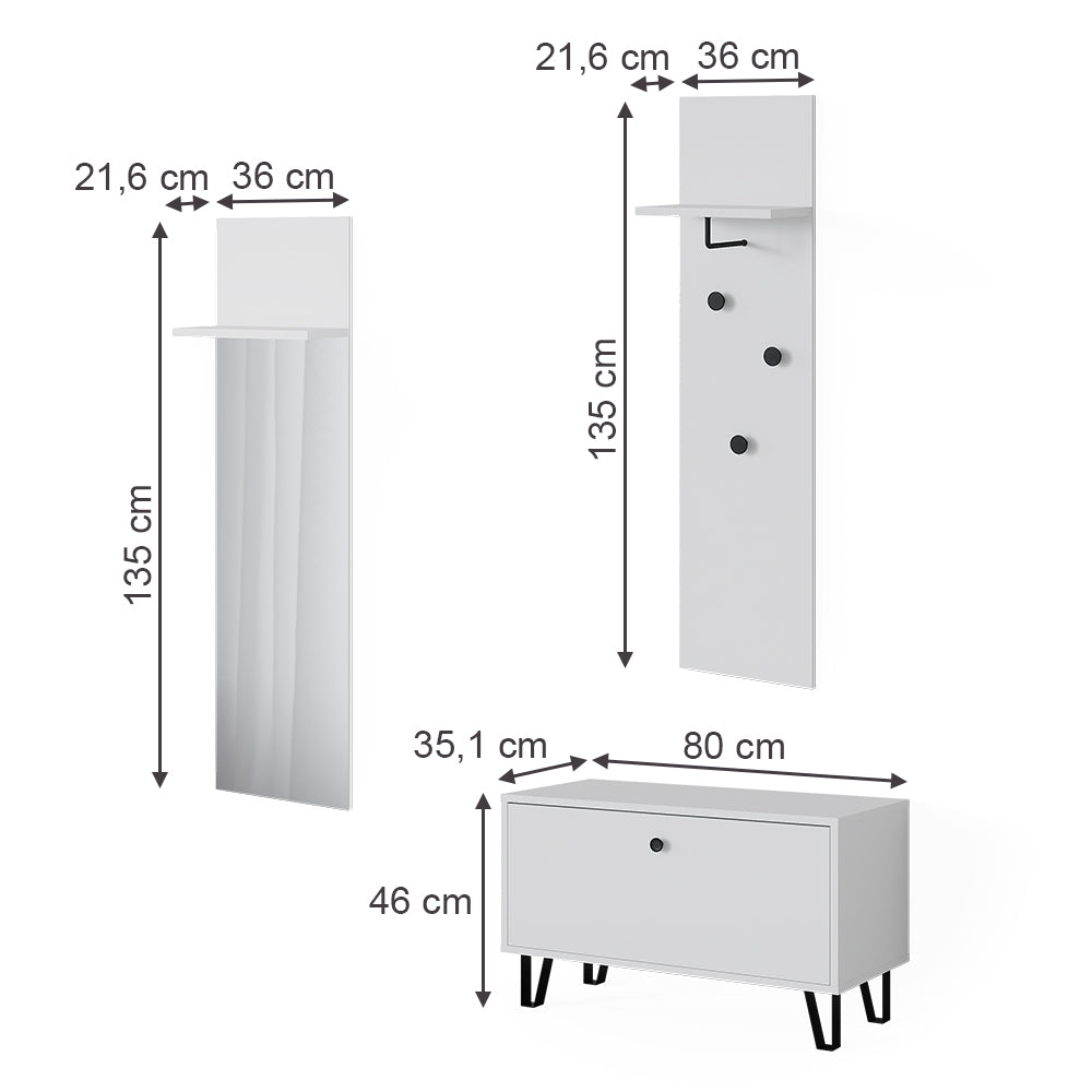 Vicco Set di armadi Bianco Set con appendiabiti a parete e panca per scarpe