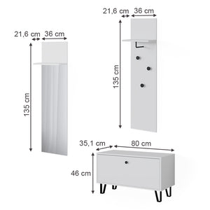 Vicco Set di armadi Bianco Set con appendiabiti a parete e panca per scarpe
