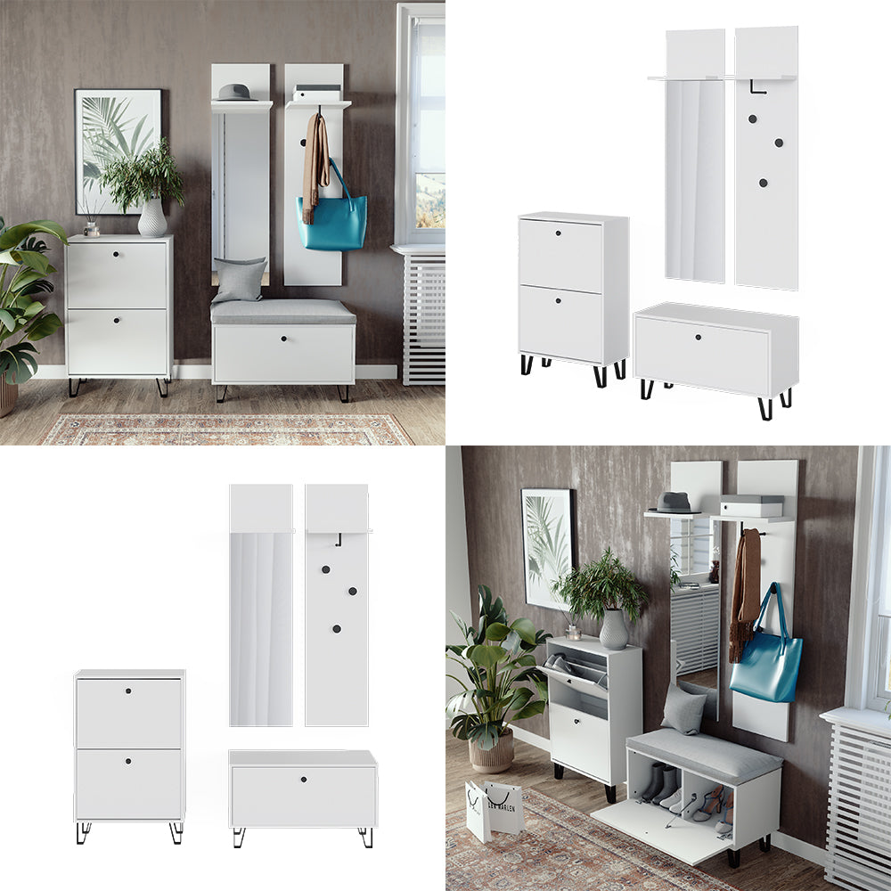 Vicco Set guardaroba  Bianco Set con appendiabiti a parete, panca e scarpiera