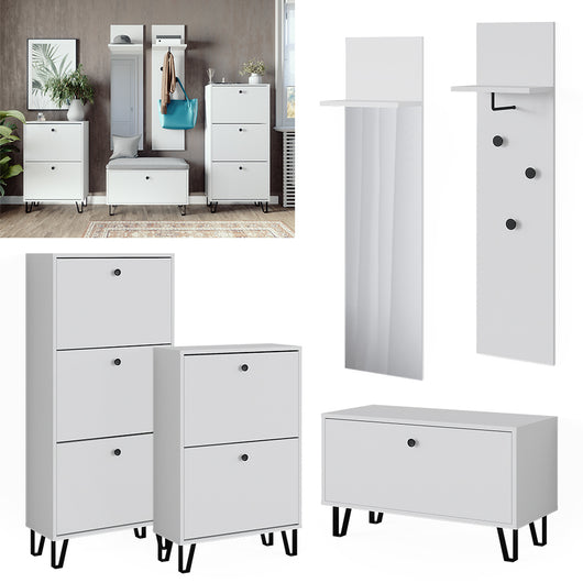 Vicco Set di armadi Bianco Set con armadi, panca per scarpe e scarpiere