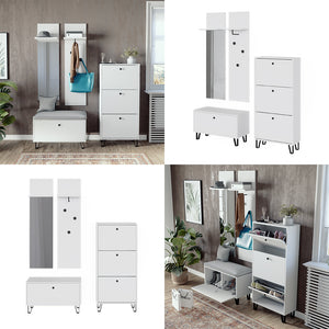 Vicco Set guardaroba  Bianco Set con appendiabiti a parete, panca e scarpiera