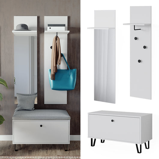 Vicco Set di armadi Bianco Set con appendiabiti a parete e panca per scarpe