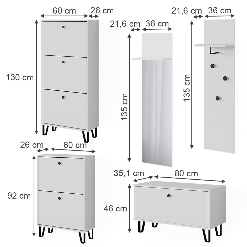 Vicco Set di armadi Bianco Set con armadi, panca per scarpe e scarpiere