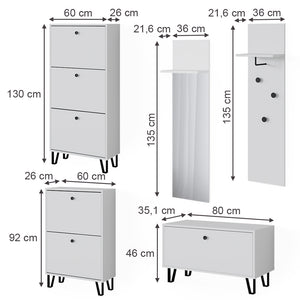 Vicco Set di armadi Bianco Set con armadi, panca per scarpe e scarpiere
