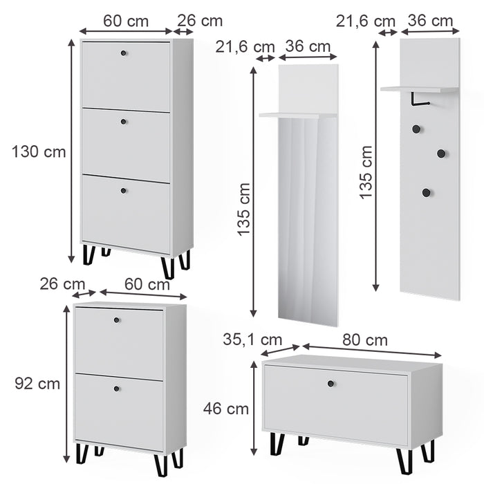 Vicco Set di armadi Bianco Set con armadi, panca per scarpe e scarpiere