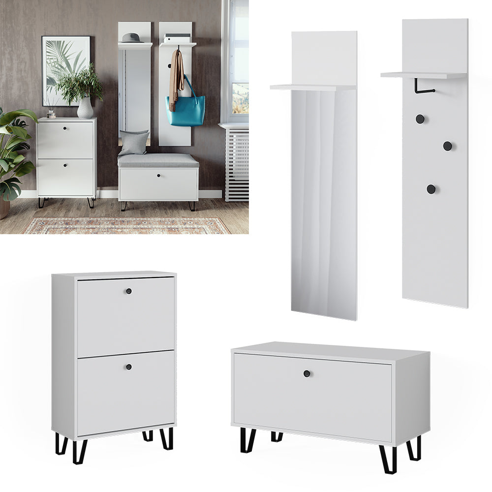 Vicco Set guardaroba  Bianco Set con appendiabiti a parete, panca e scarpiera