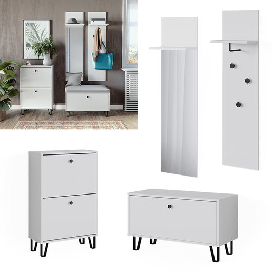 Vicco Set guardaroba  Bianco Set con appendiabiti a parete, panca e scarpiera