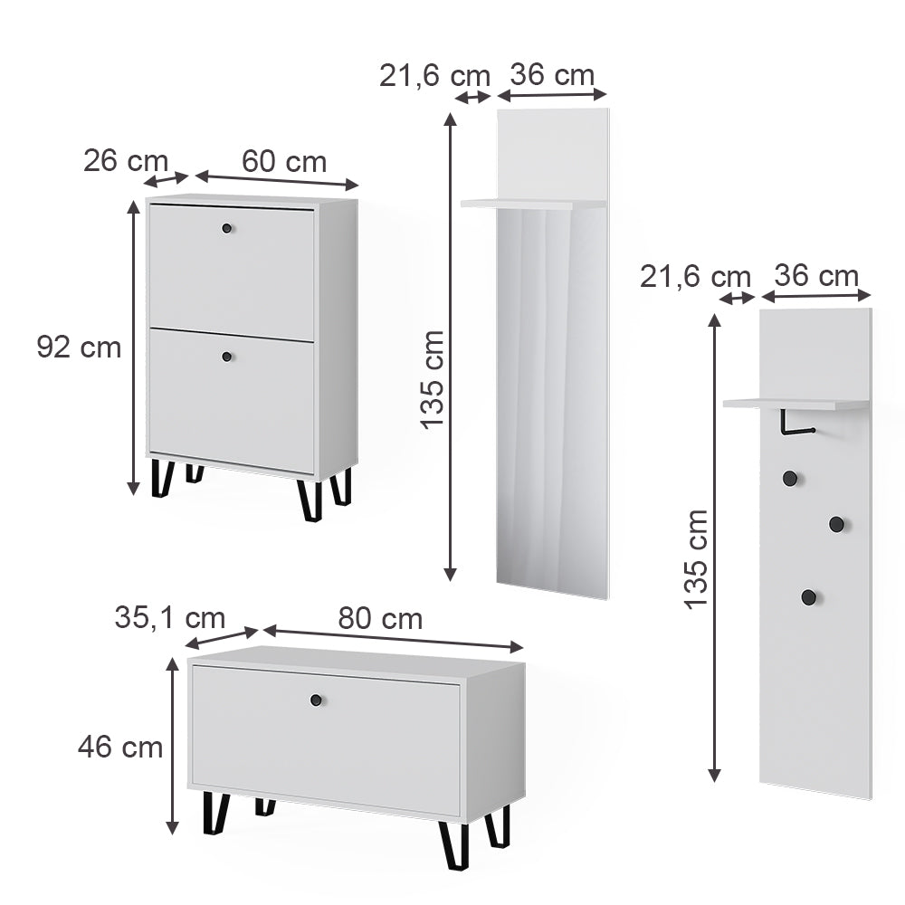 Vicco Set guardaroba  Bianco Set con appendiabiti a parete, panca e scarpiera