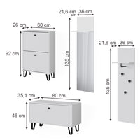Vicco Set guardaroba  Bianco Set con appendiabiti a parete, panca e scarpiera